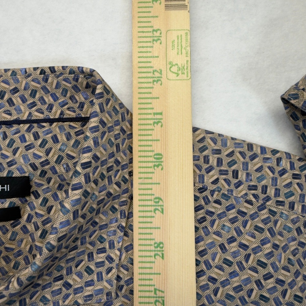 Bugatchi Mens XL Classic Fit Geometric Cotton Long Sleeve Button Down Shirt Blue - Picture 6 of 9